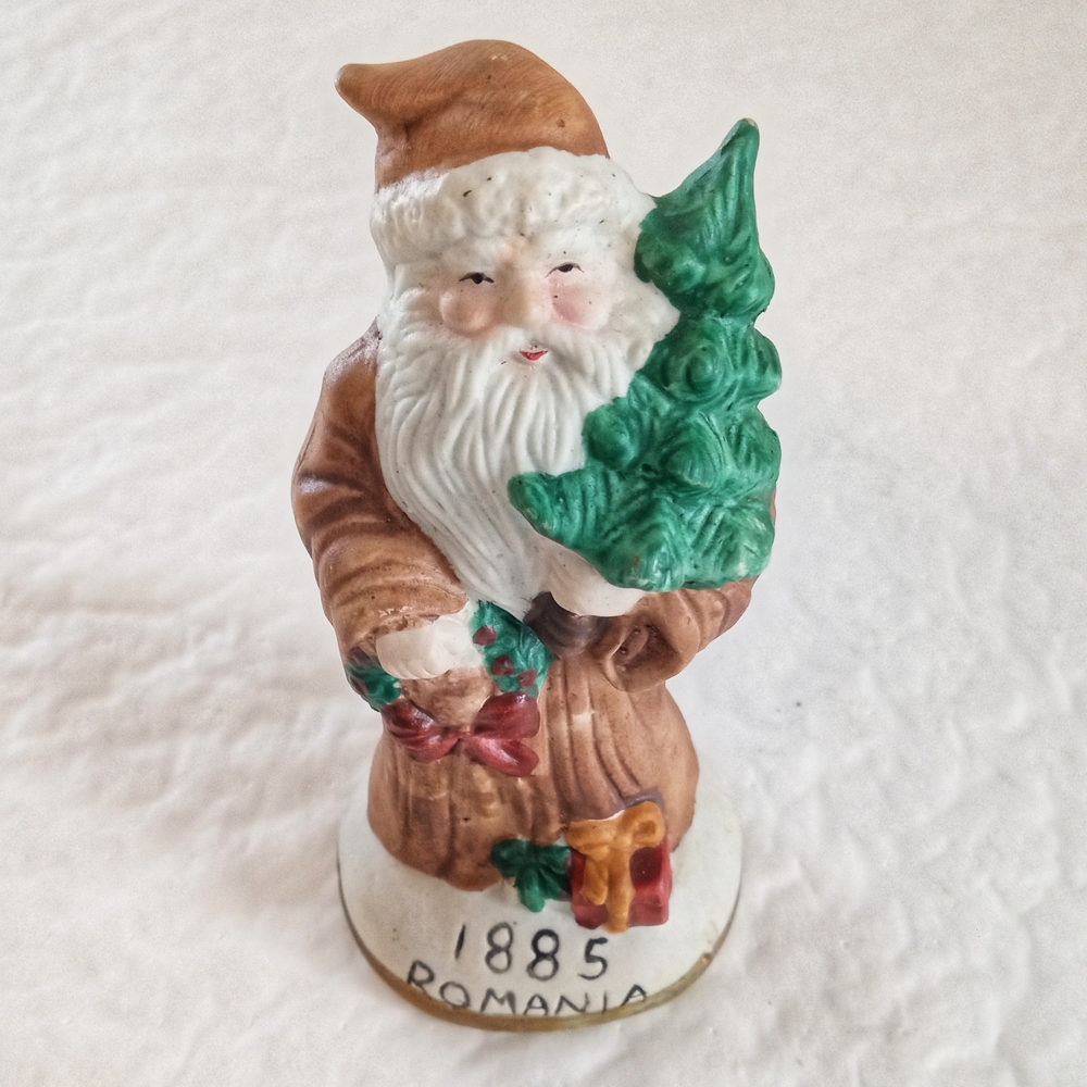 Vintage Santa Claus Figurine with Green Tree